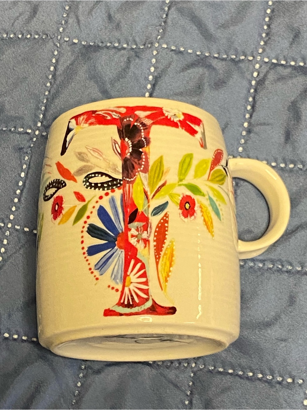 STARLA M. HALFMANN Floral “T” Monogram PERAL PALETTE Coffee Cup